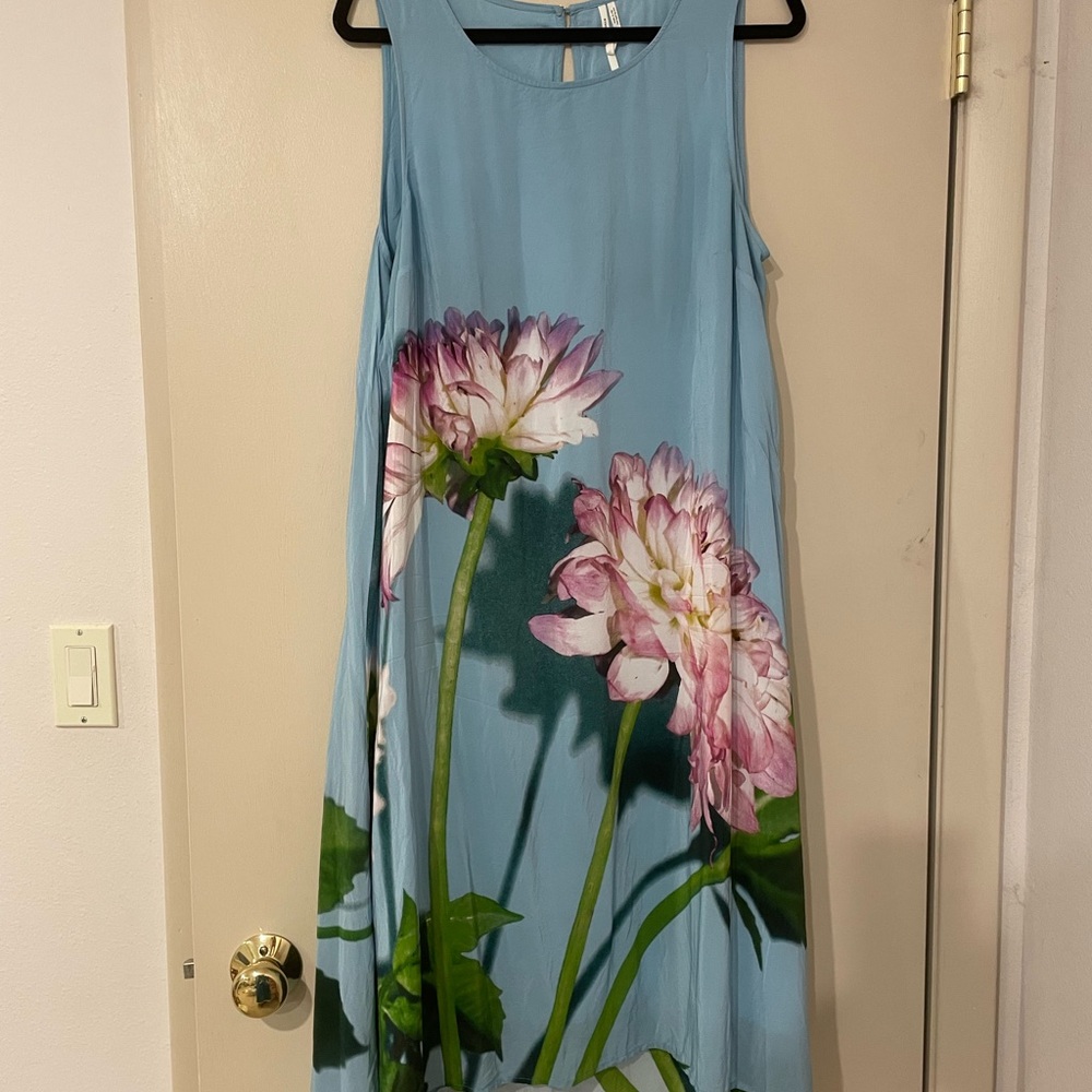 Hand-painted Silk Dress in Blue and Pink